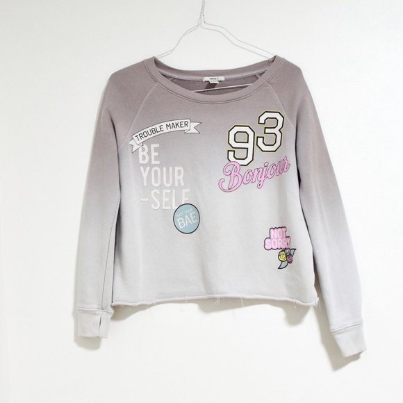 FOREVER 21 Gen Z Trendy Emoji Print Ombre Raw Edge Sweater | Size M - Picture 1 of 9